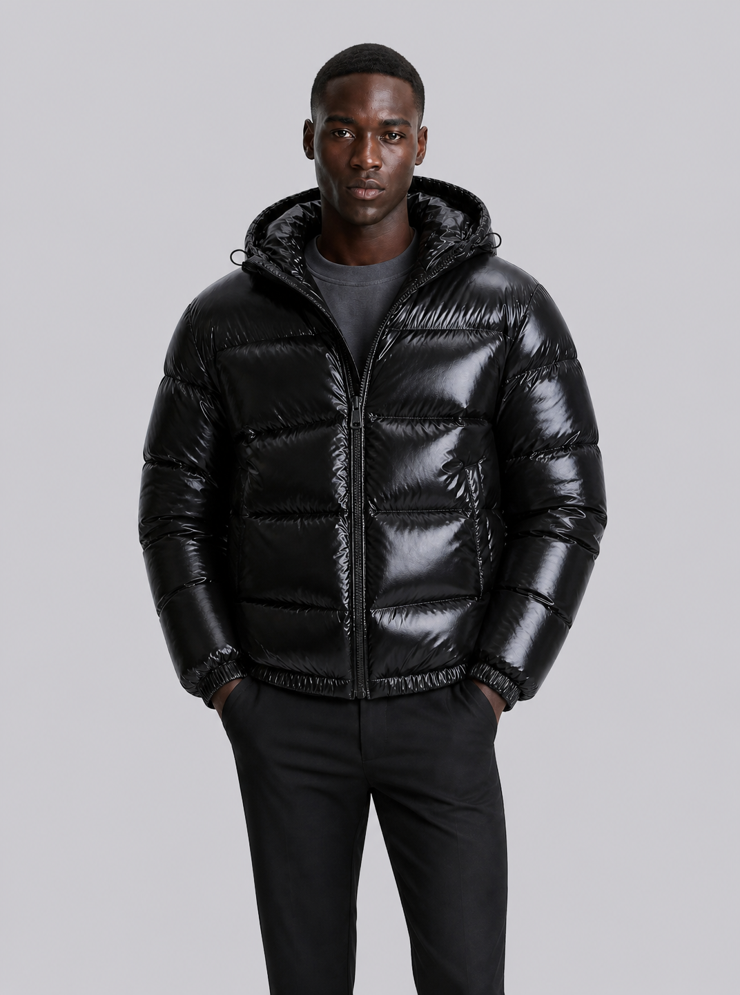 Men's Glossy Hooded Puffer Jacket