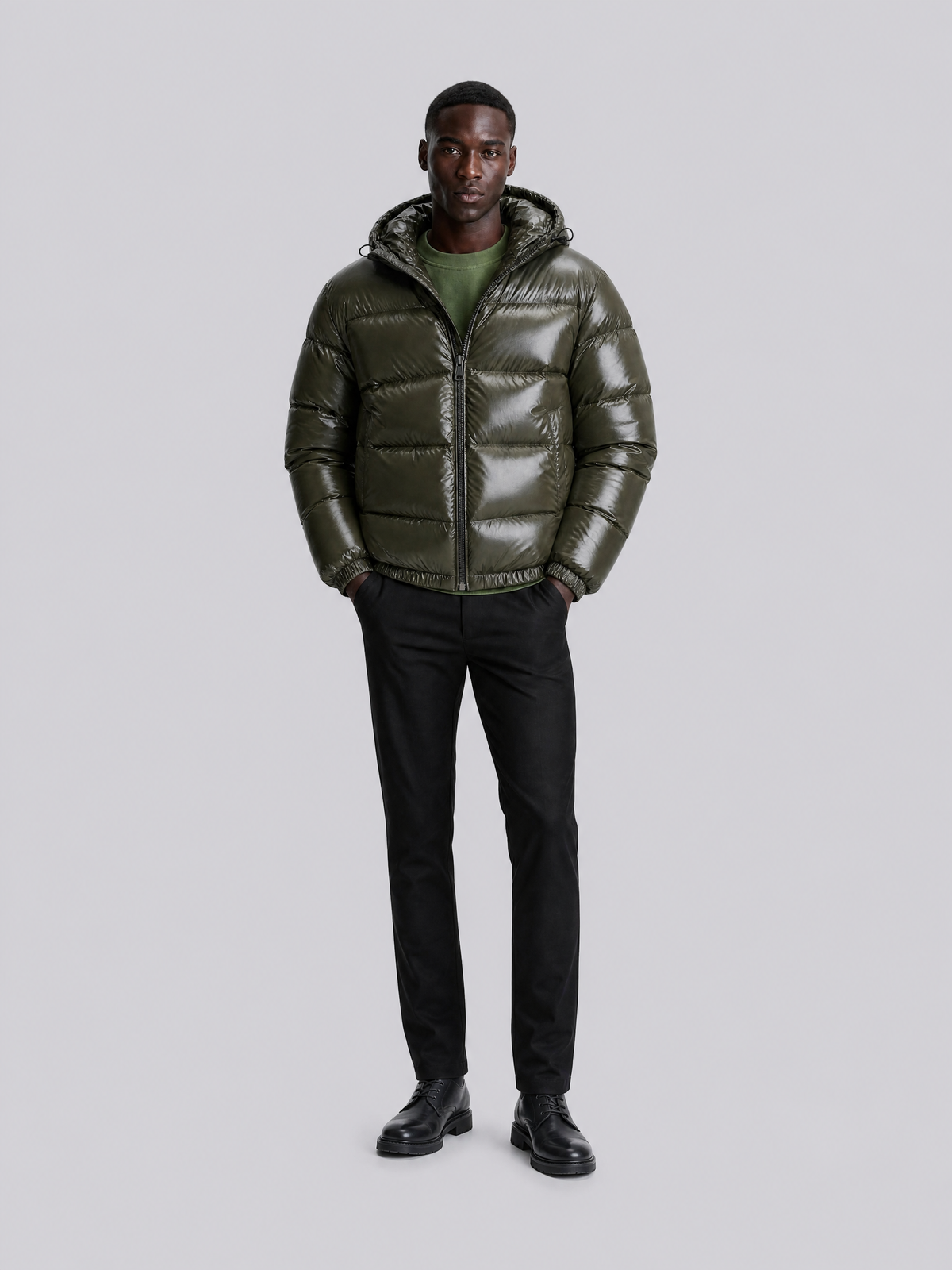 Men's Glossy Hooded Puffer Jacket