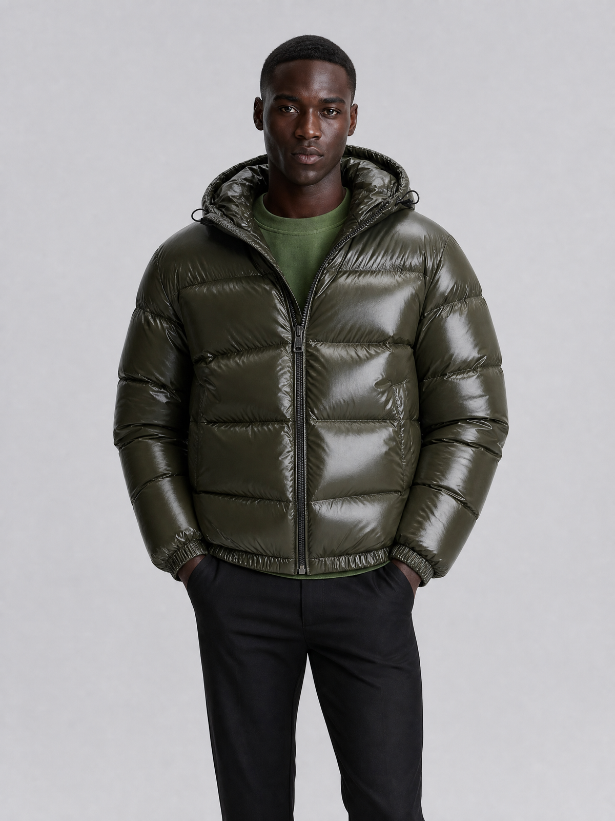 Men's Glossy Hooded Puffer Jacket