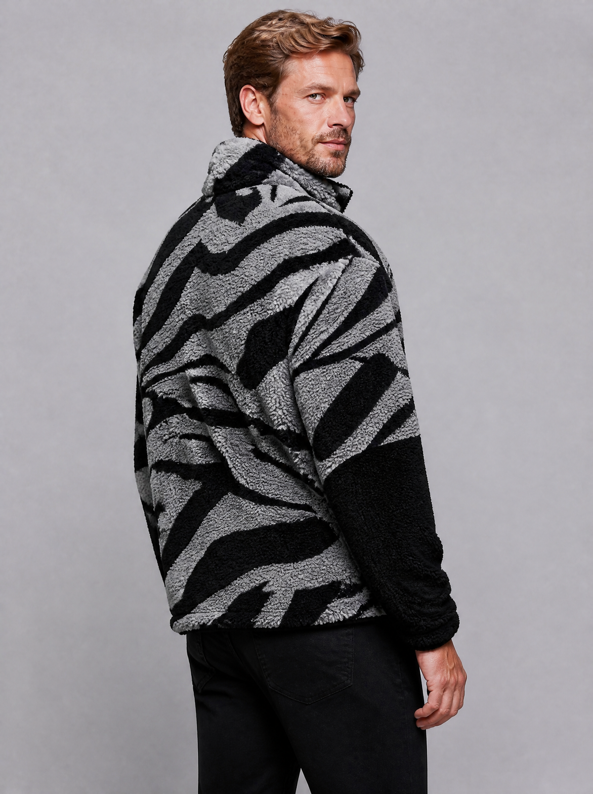 Men's Graphic Teddy Fleece Regular Fit Full Zip Fleece Jacket