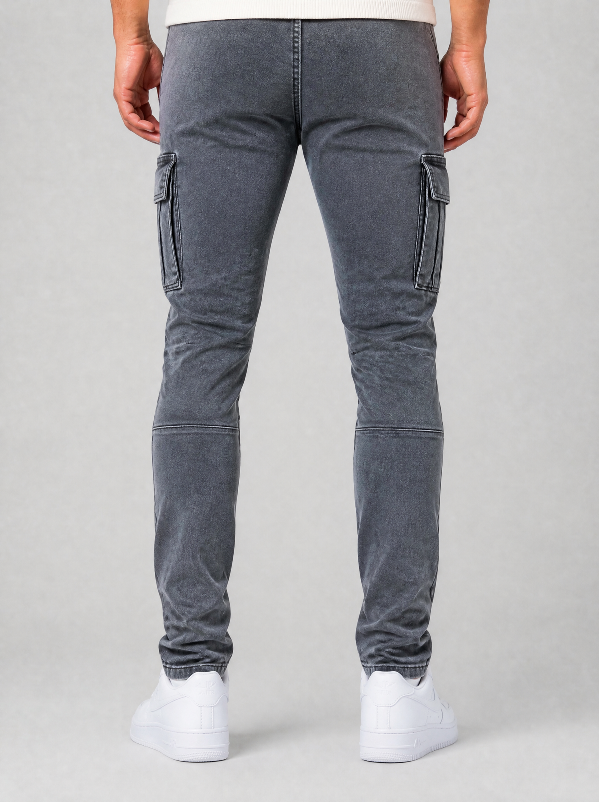 Men's Grey Heavyweight Twill Blend Slim Cargo Trousers - product view 4