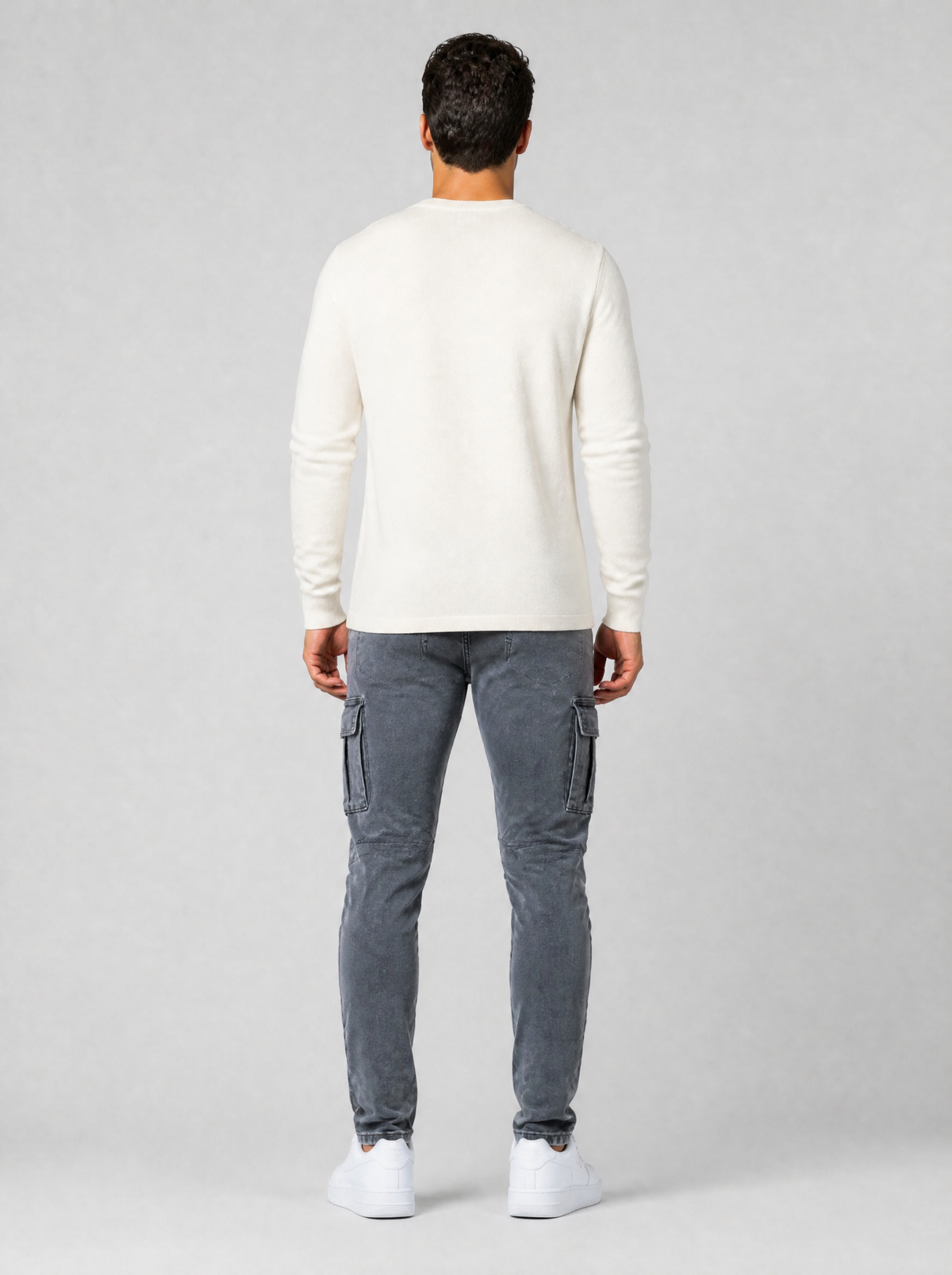 Men's Grey Heavyweight Twill Blend Slim Cargo Trousers - product view 2