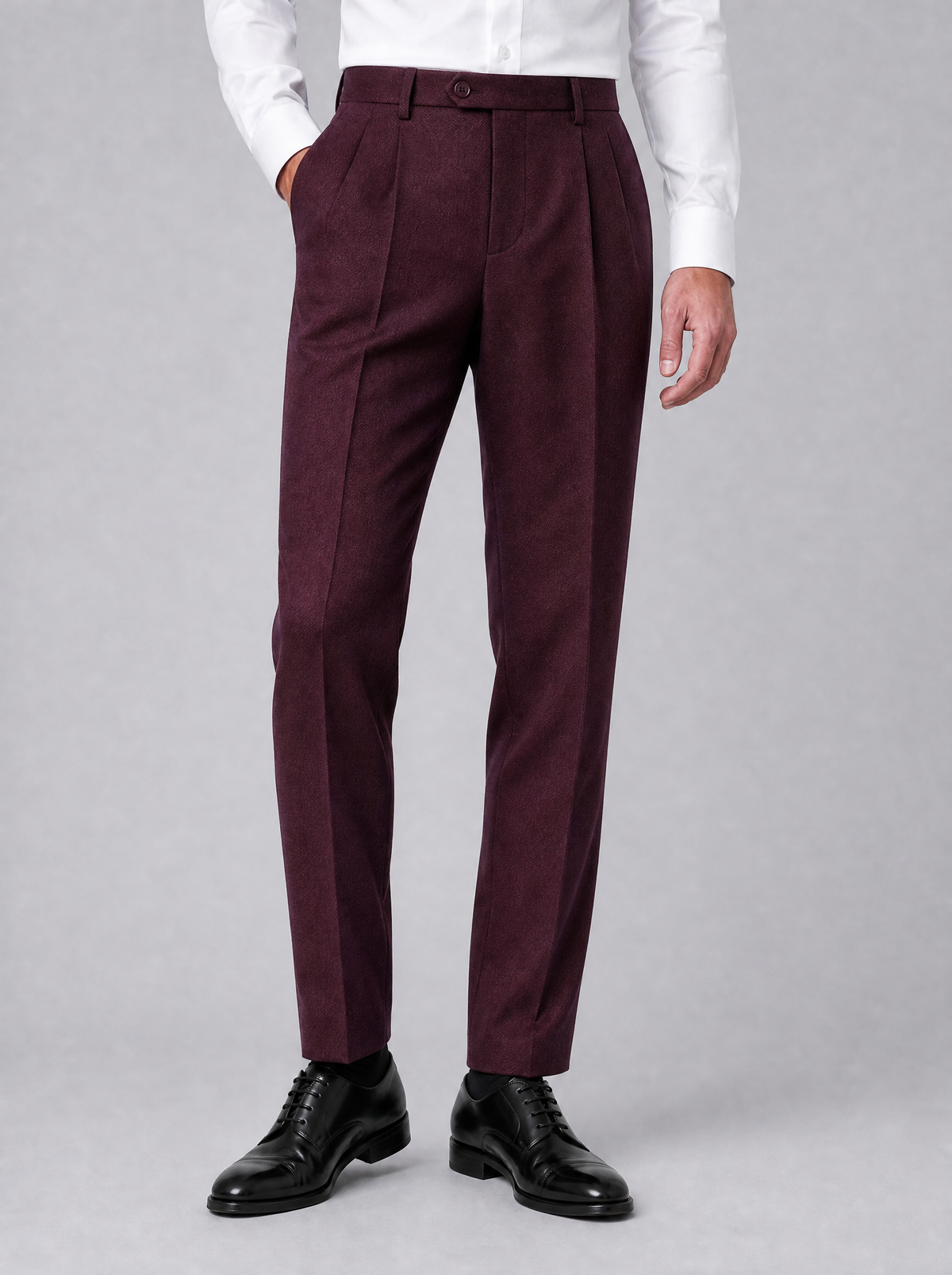 Men's Grey Wool Blend Pleated Tailored Trousers