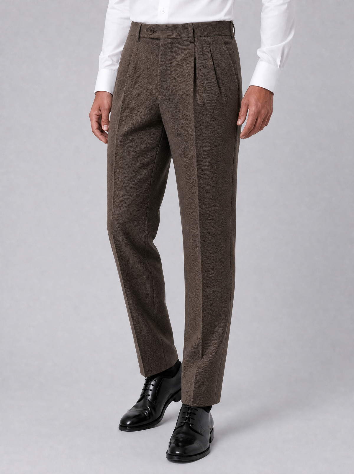 Men's Grey Wool Blend Pleated Tailored Trousers