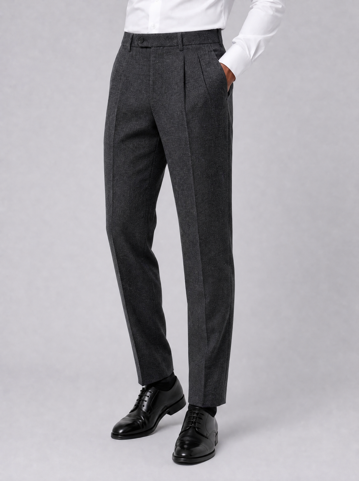 Men's Grey Wool Blend Pleated Tailored Trousers