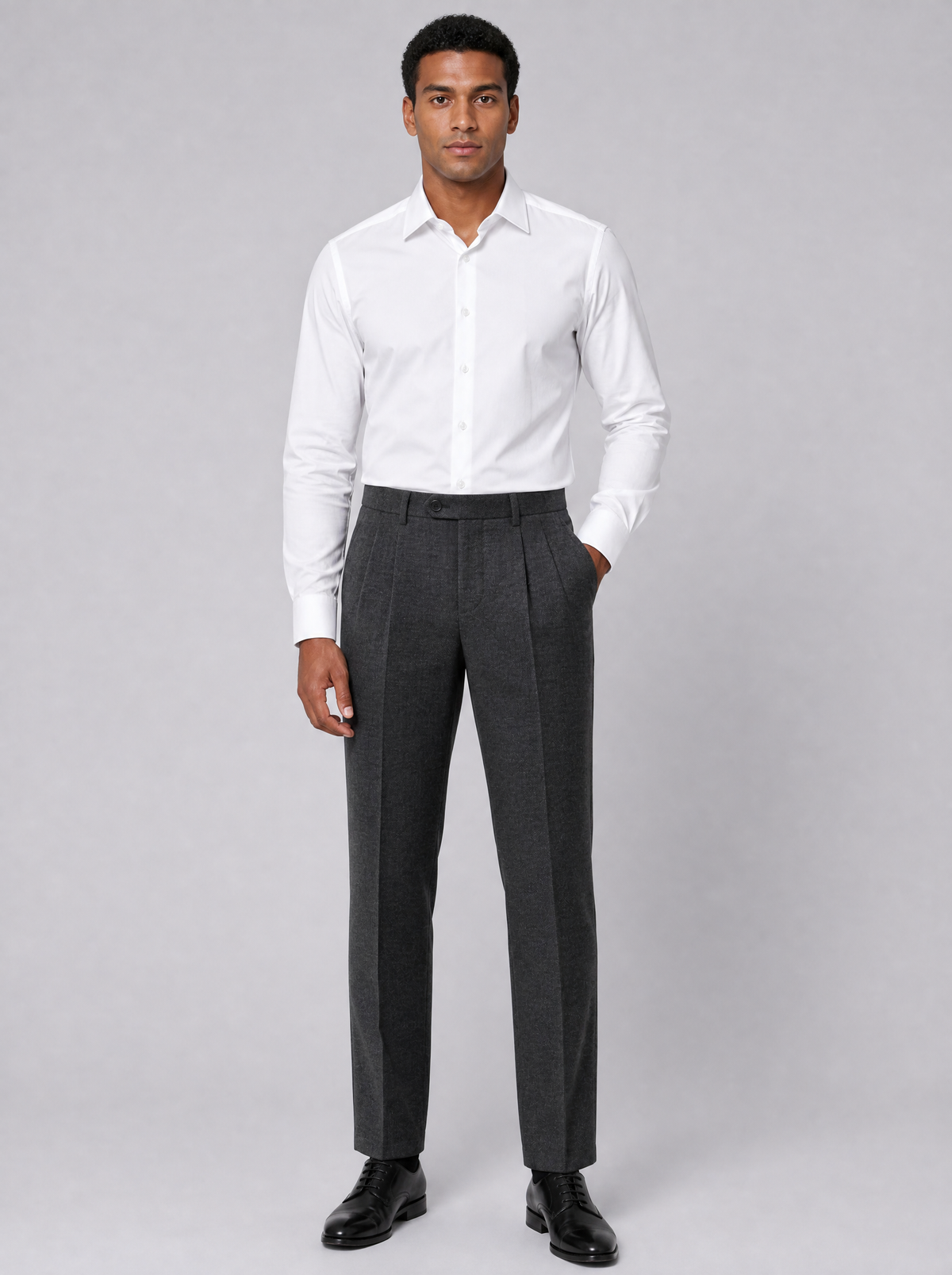 Men's Grey Wool Blend Pleated Tailored Trousers