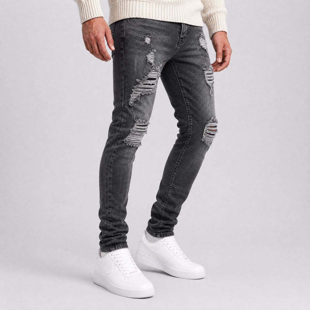 Men's Heavyweight Distressed Slim Fit Denim Jeans