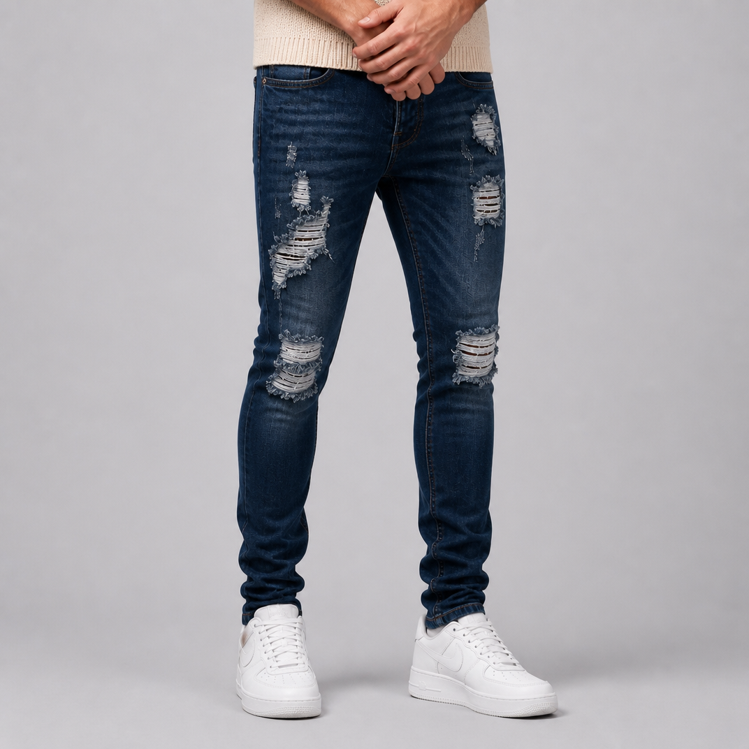 Men's Heavyweight Distressed Slim Fit Denim Jeans