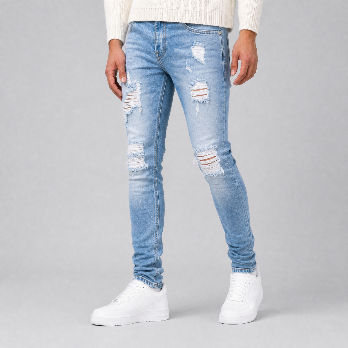 Men's Heavyweight Distressed Slim Fit Denim Jeans