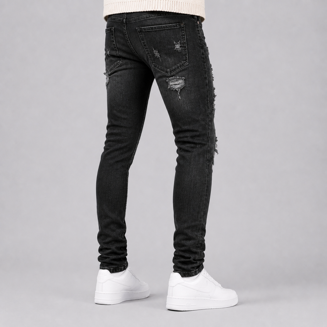 Men's Heavyweight Distressed Slim Fit Denim Jeans