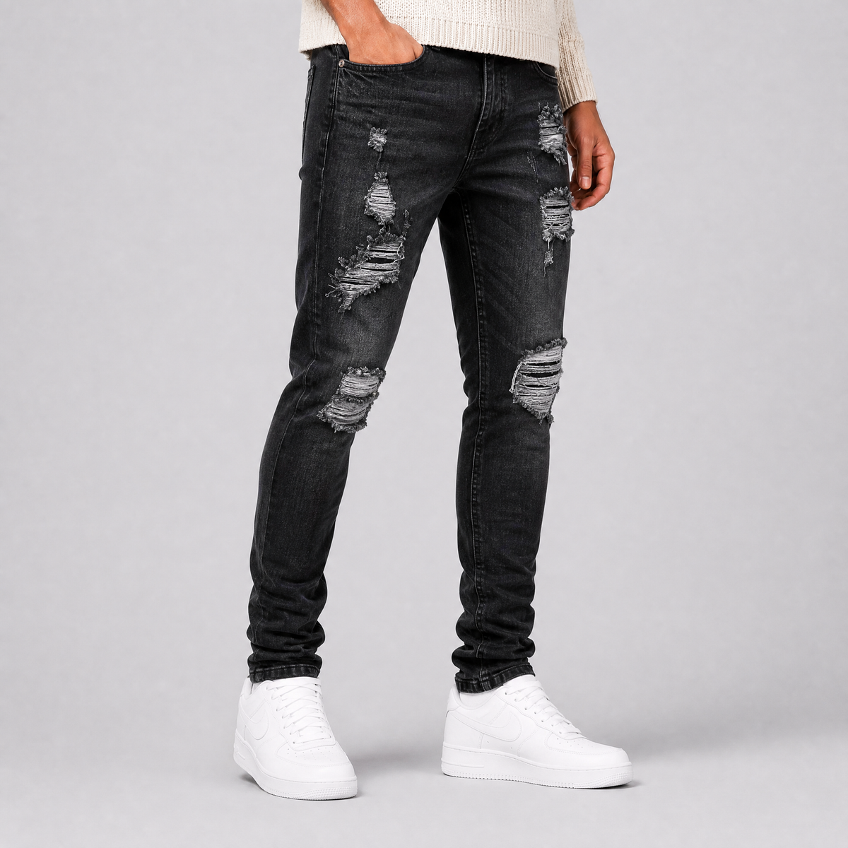 Men's Heavyweight Distressed Slim Fit Denim Jeans