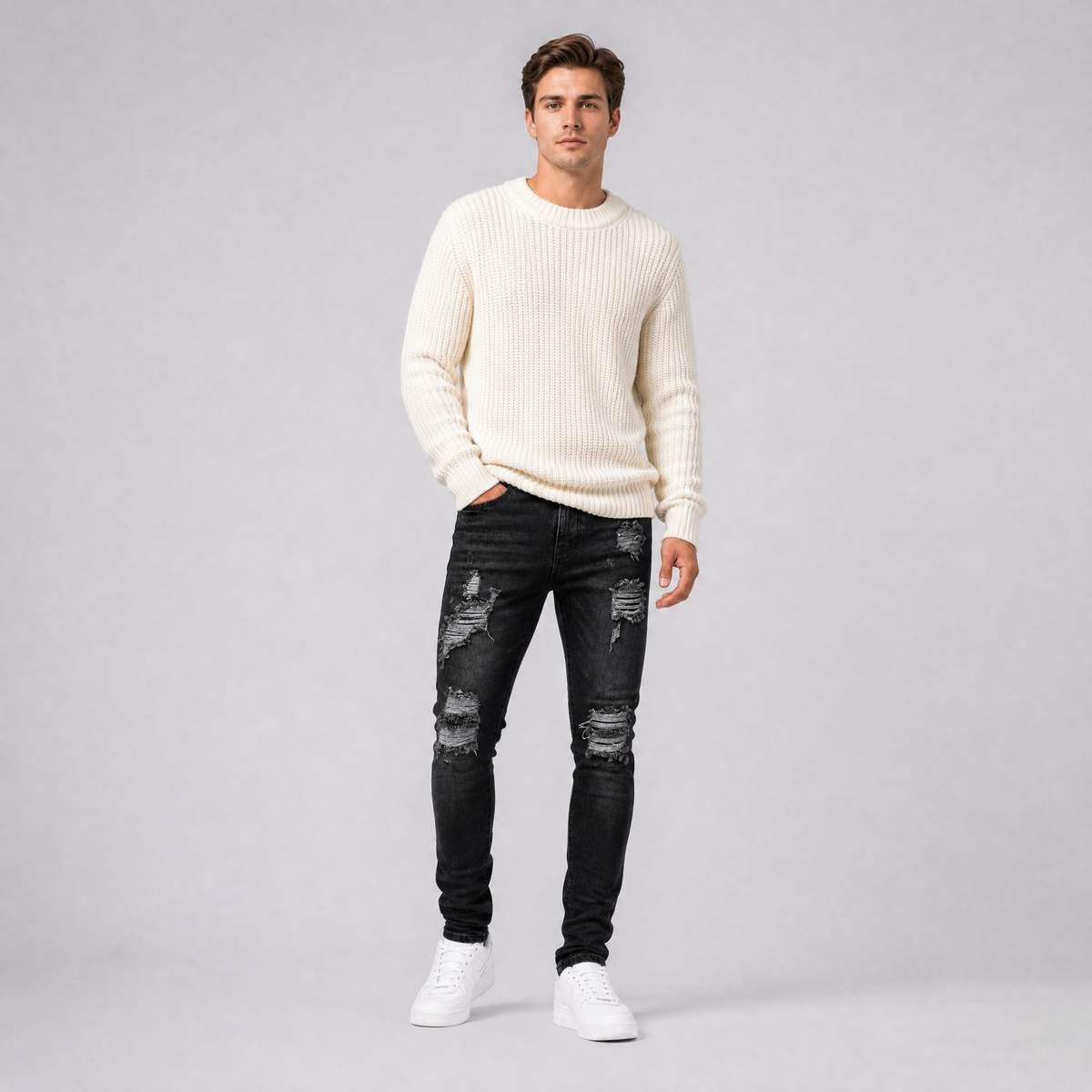 Men's Heavyweight Distressed Slim Fit Denim Jeans