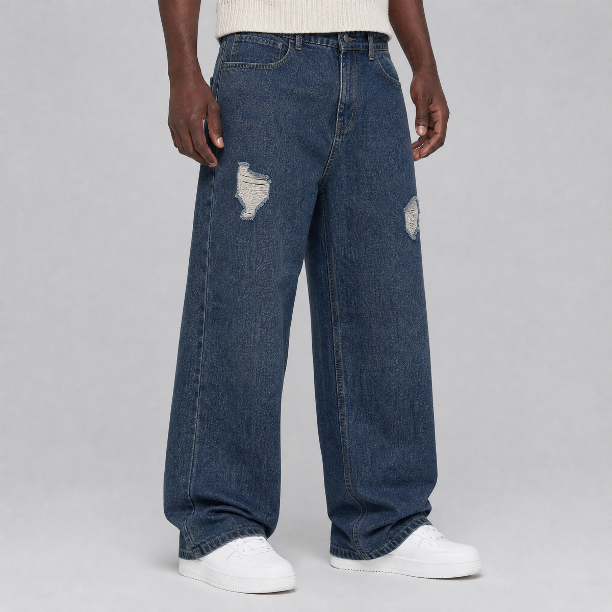 Men's Heavyweight Distressed Wide Leg Jeans