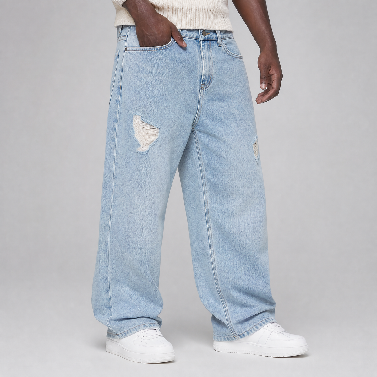 Men's Heavyweight Distressed Wide Leg Jeans