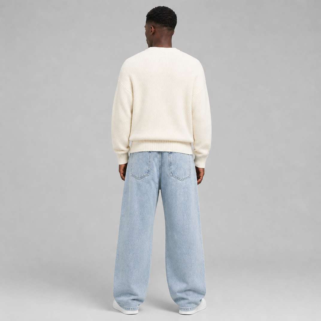 Men's Heavyweight Distressed Wide Leg Jeans