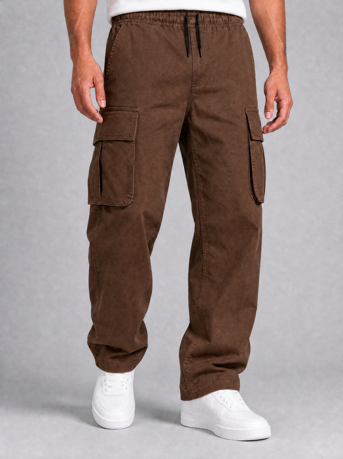 Men's Heavyweight Twill Blend Loose Fit Cargo Trousers