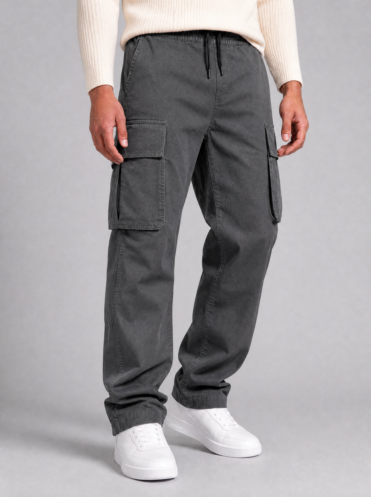 Men's Heavyweight Twill Blend Loose Fit Cargo Trousers