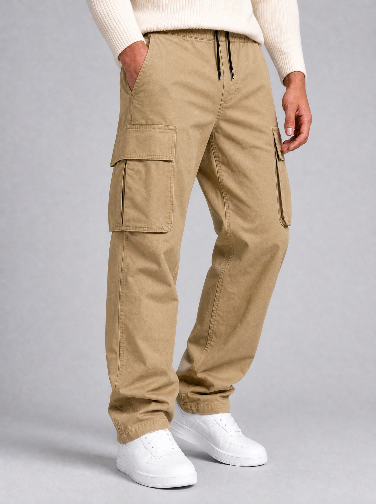 Men's Heavyweight Twill Blend Loose Fit Cargo Trousers