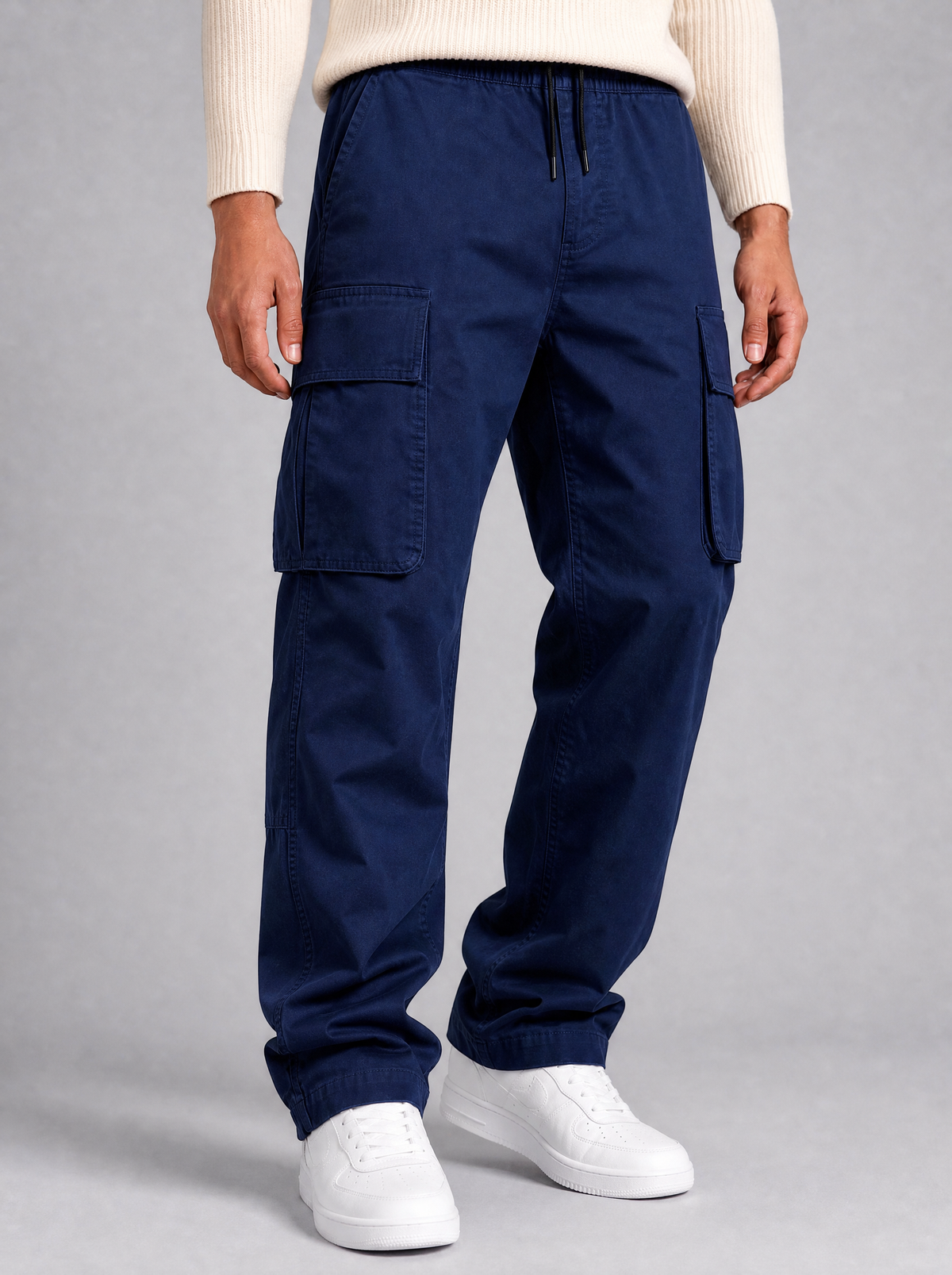 Men's Heavyweight Twill Blend Loose Fit Cargo Trousers