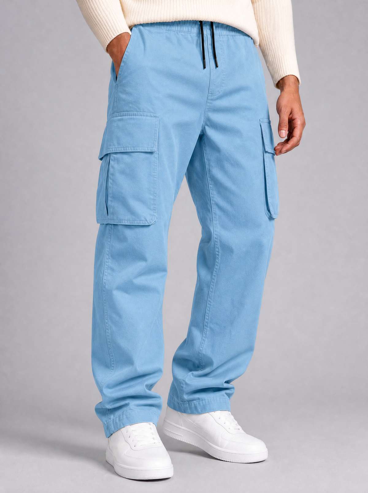 Men's Heavyweight Twill Blend Loose Fit Cargo Trousers