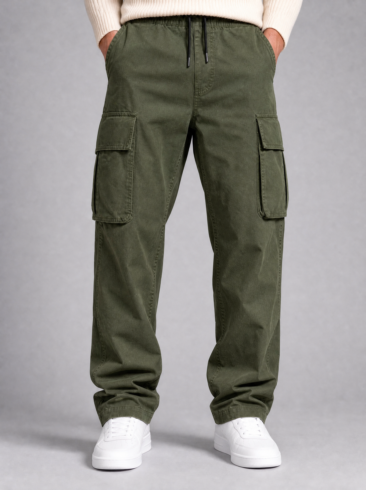 Men's Heavyweight Twill Blend Loose Fit Cargo Trousers