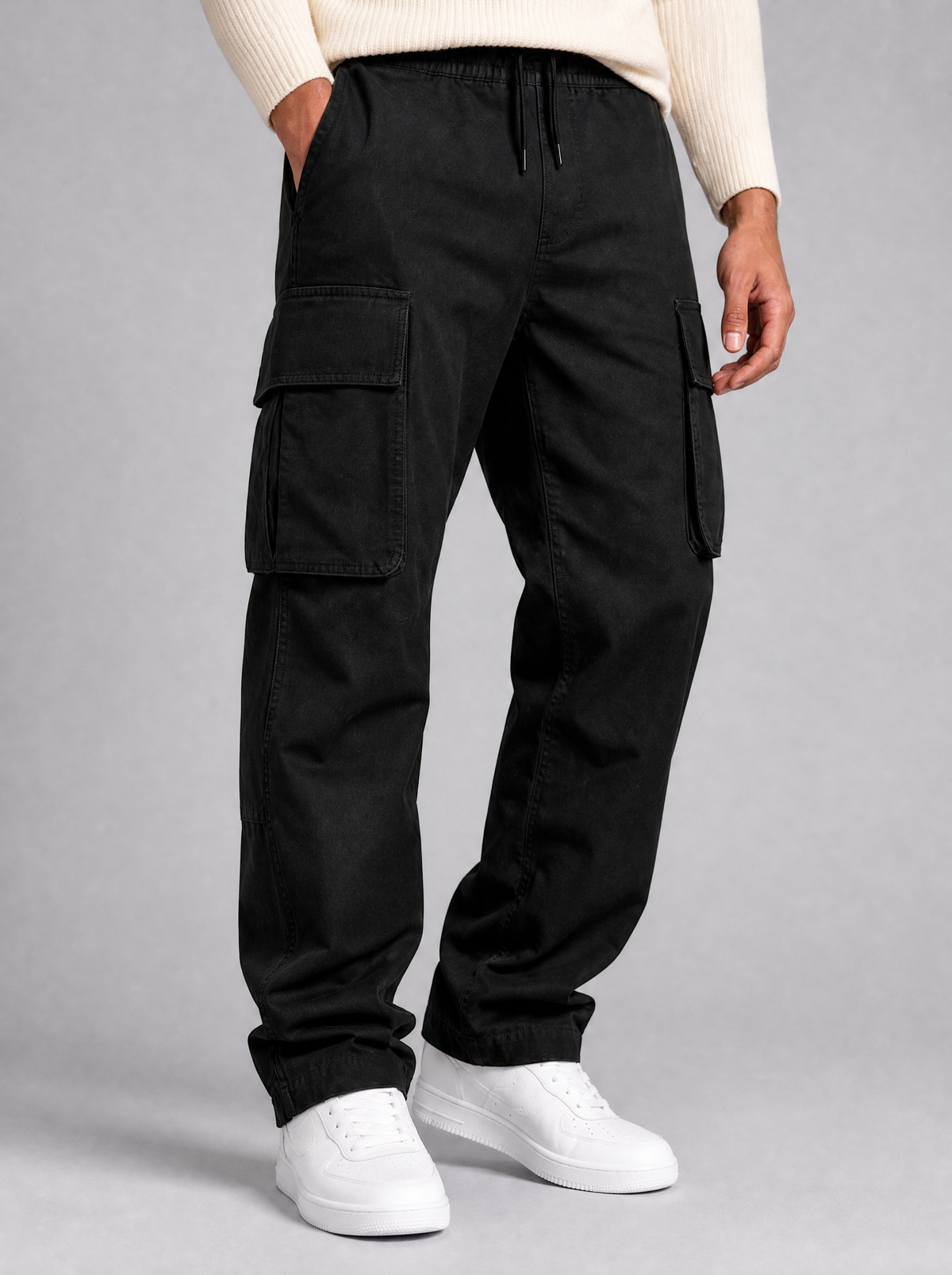 Men's Heavyweight Twill Blend Loose Fit Cargo Trousers