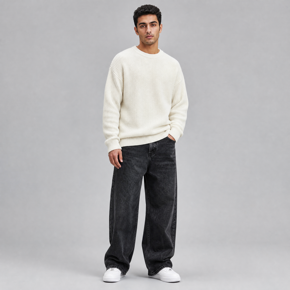 Men's Heavyweight Washed Loose Fit Denim Jeans