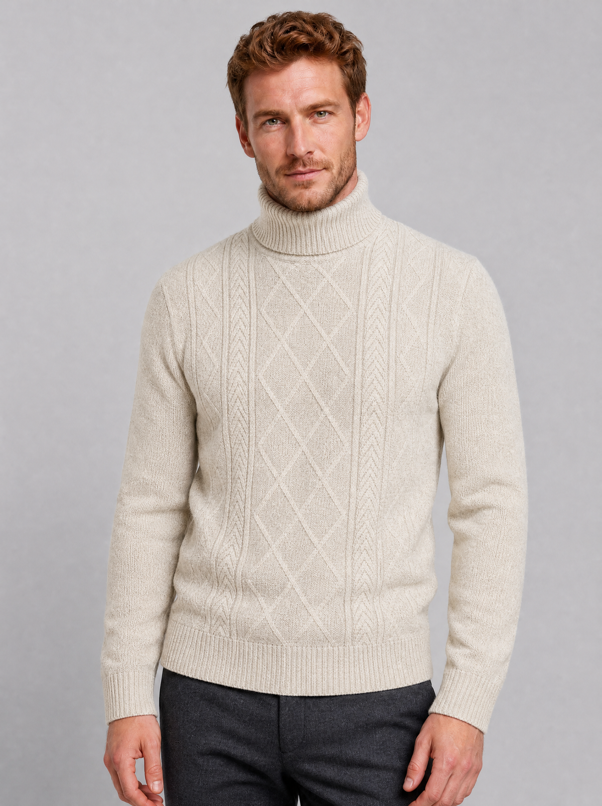 Men's Knit Cable Regular Fit Roll Neck Jumper - view 5