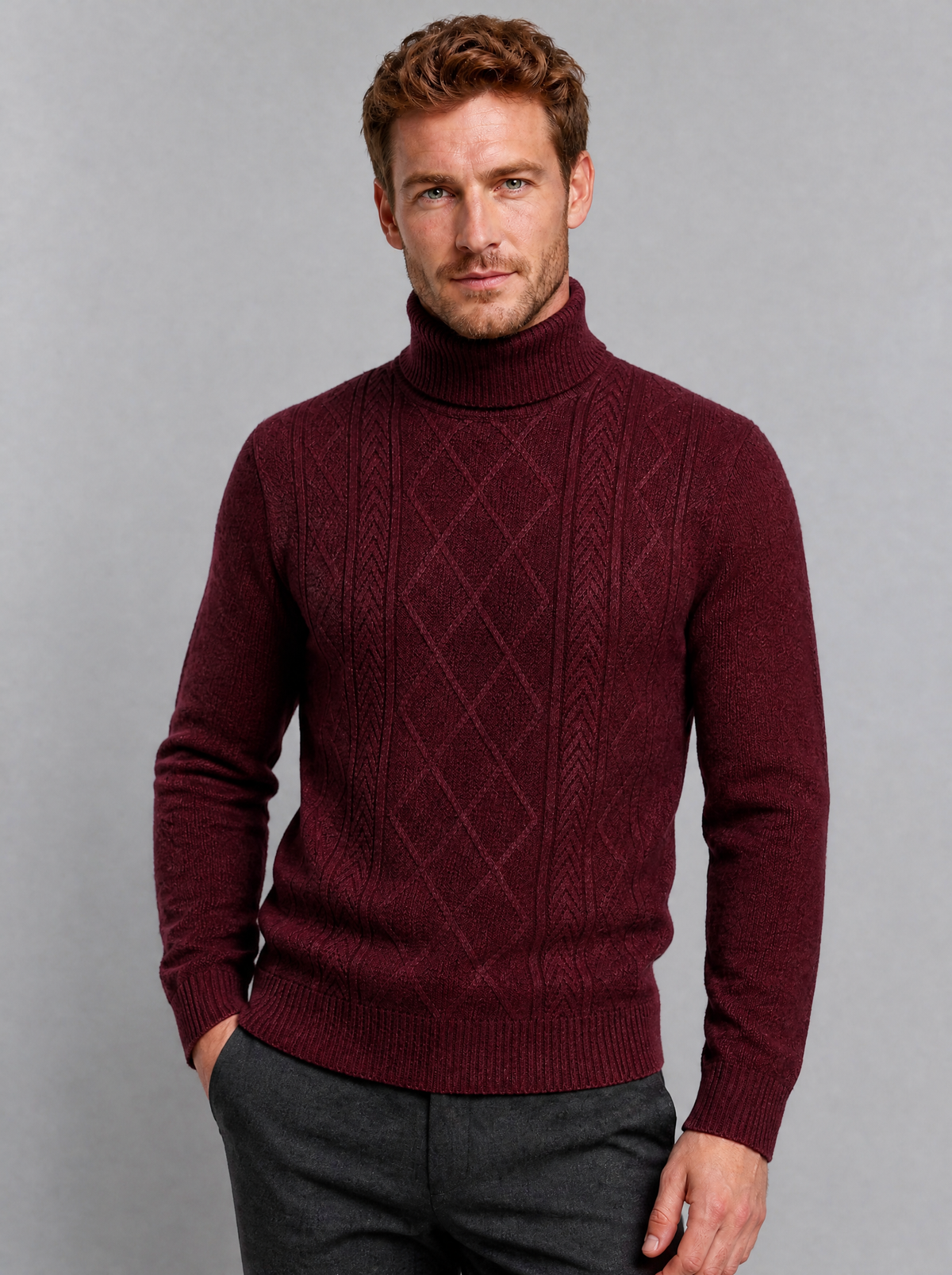 Men's Knit Cable Regular Fit Roll Neck Jumper - view 7