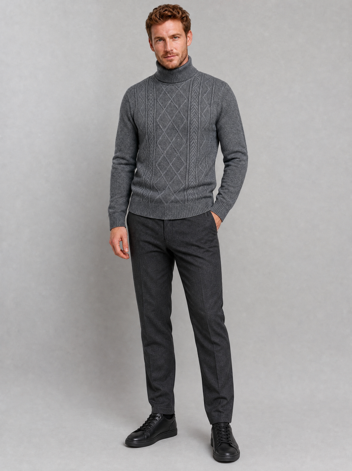 Men's Knit Cable Regular Fit Roll Neck Jumper - view 1