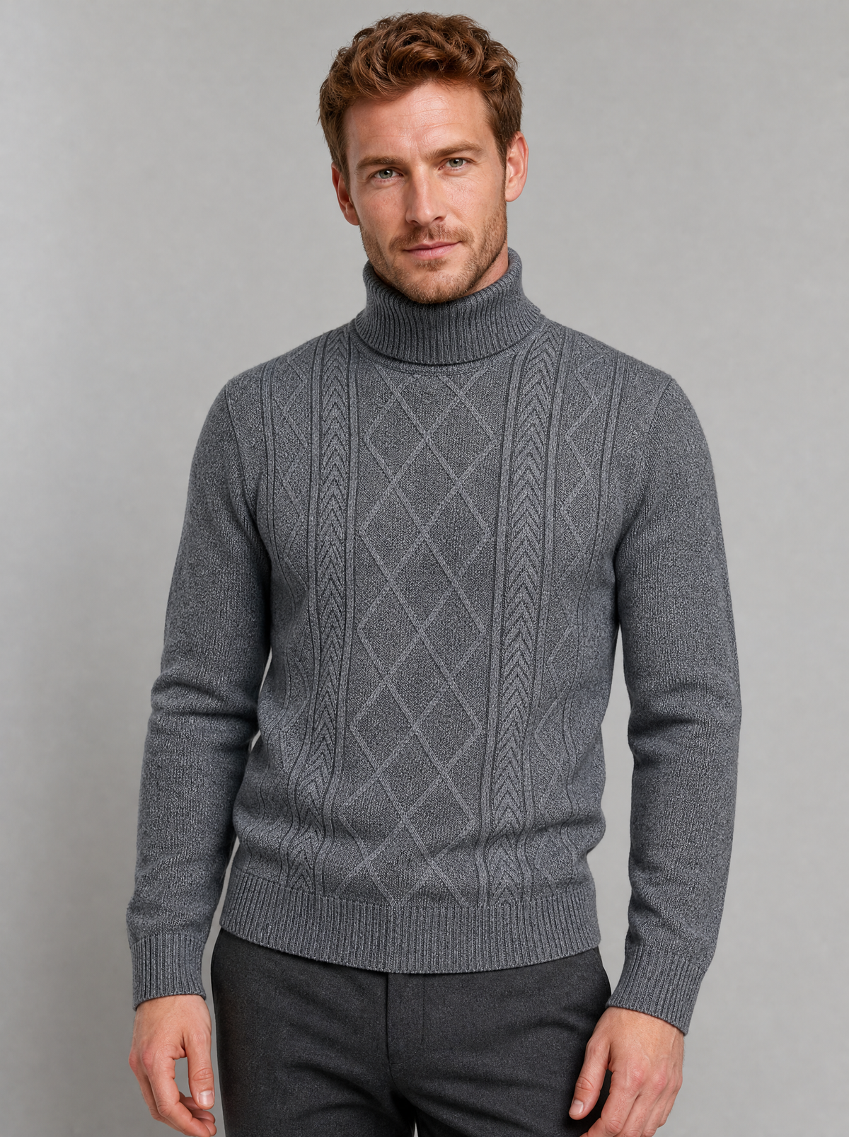 Men's Knit Cable Regular Fit Roll Neck Jumper - view 3
