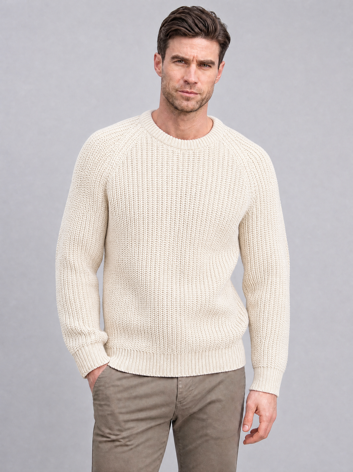 Men's Knit Chunky Ribbed Regular Fit Crew Neck Jumper - view 2