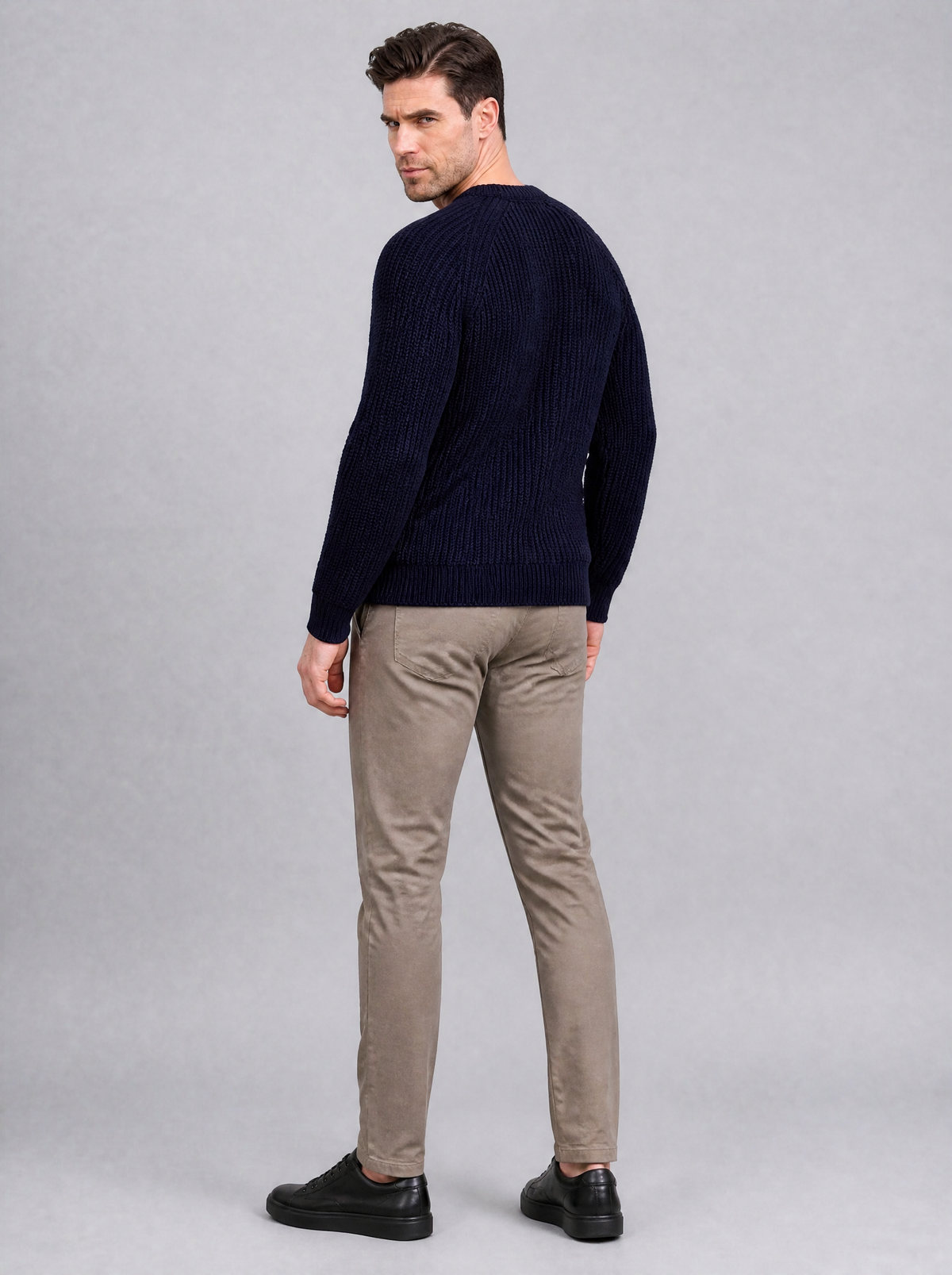 Men's Knit Chunky Ribbed Regular Fit Crew Neck Jumper - view 3