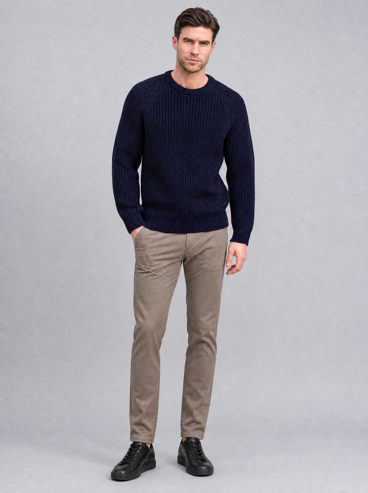 Men's Knit Chunky Ribbed Regular Fit Crew Neck Jumper - view 4