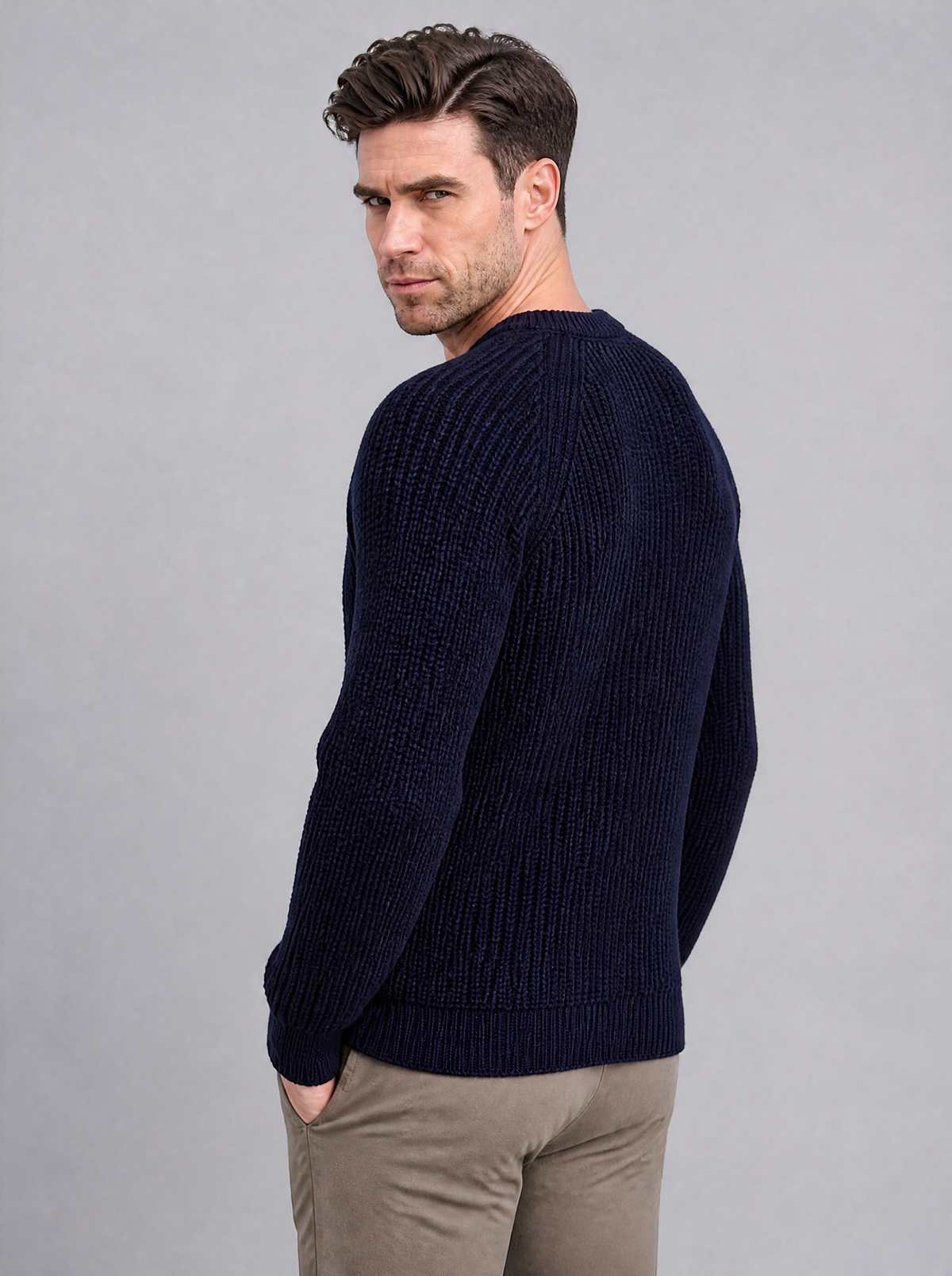 Men's Knit Chunky Ribbed Regular Fit Crew Neck Jumper - view 5