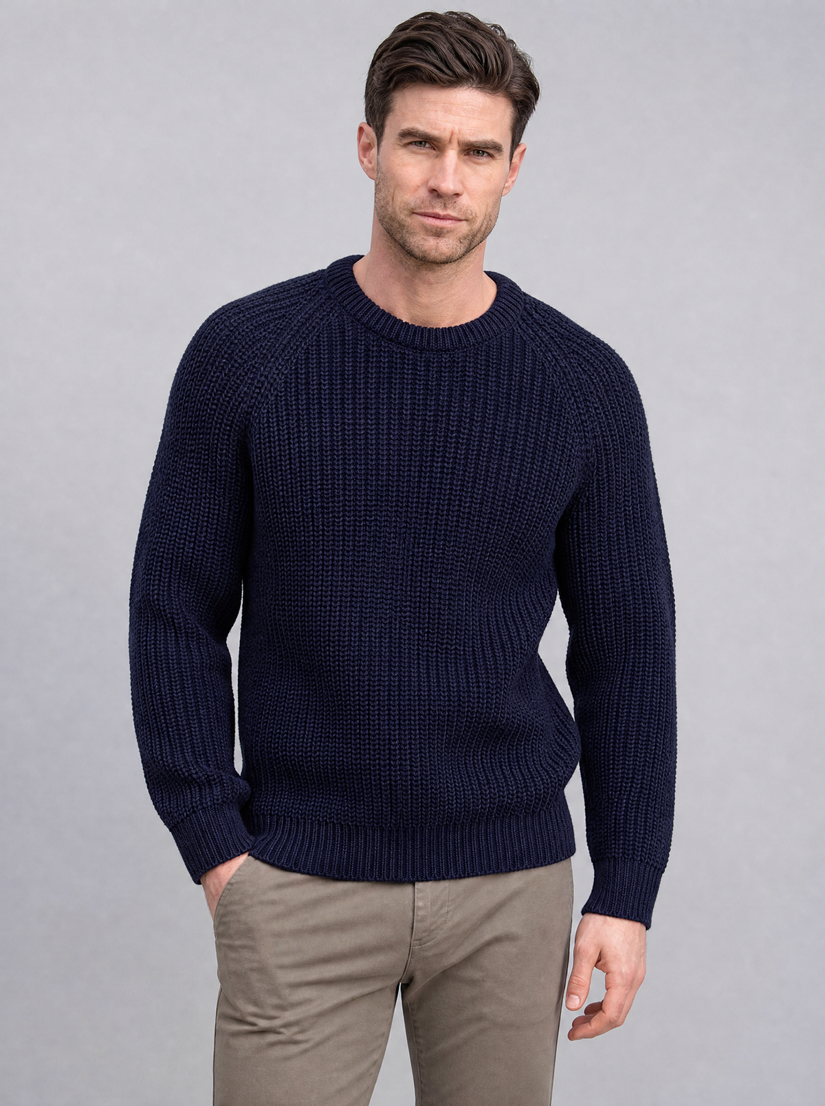 Men's Knit Chunky Ribbed Regular Fit Crew Neck Jumper - view 1