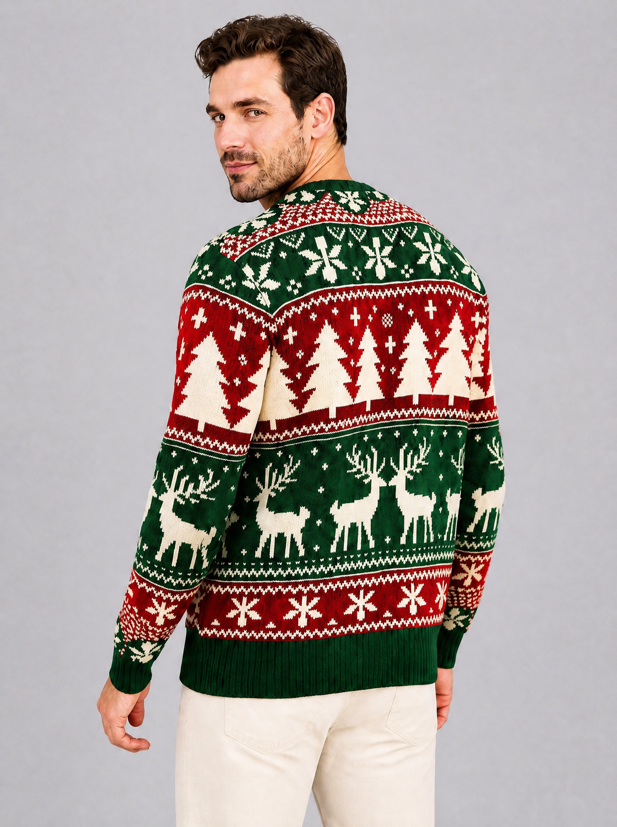 Men's Knit Fair Isle Regular Fit Crew Neck Jumper in Green - view 4