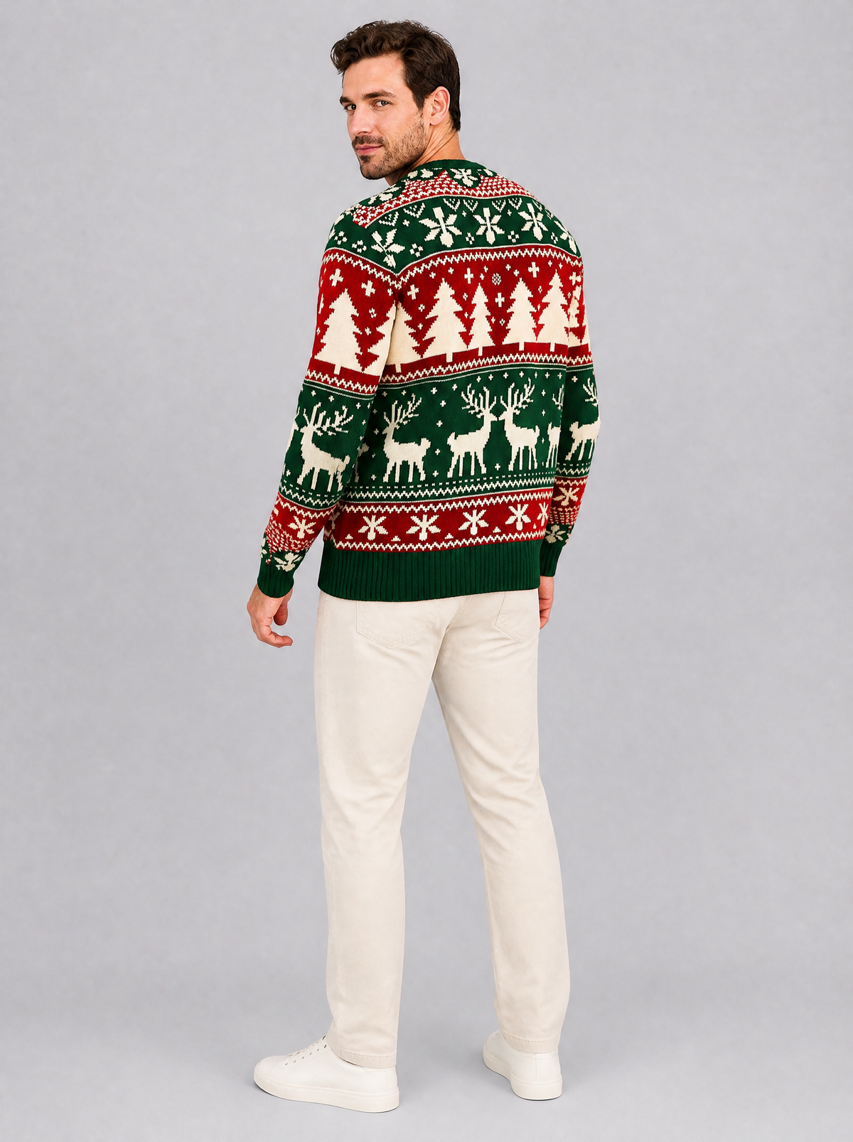 Men's Knit Fair Isle Regular Fit Crew Neck Jumper in Green - view 2