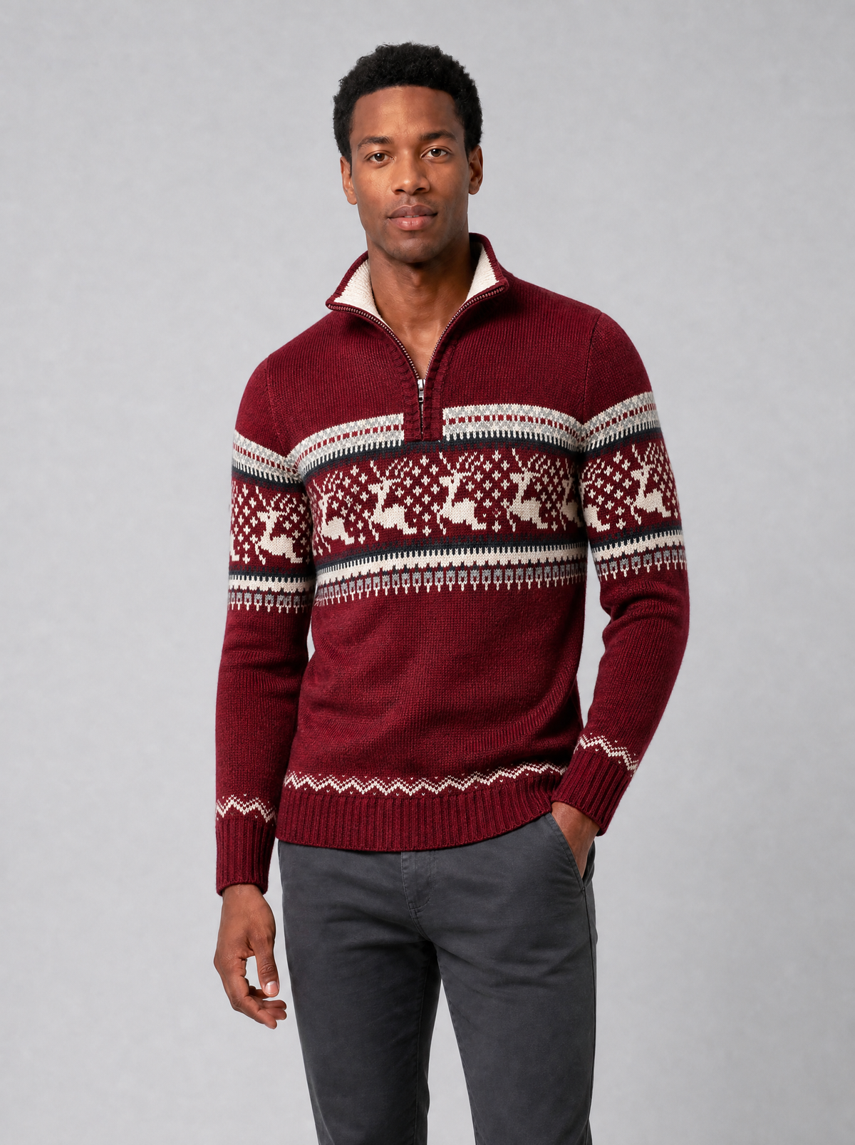 Men's Knit Fair Isle Regular Fit Half Zip Jumper - product view 6