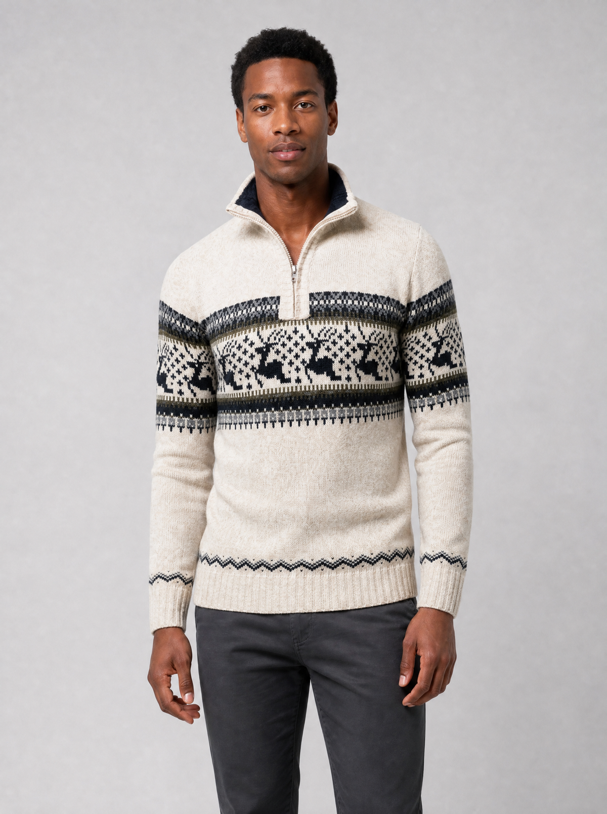 Men's Knit Fair Isle Regular Fit Half Zip Jumper - product view 3