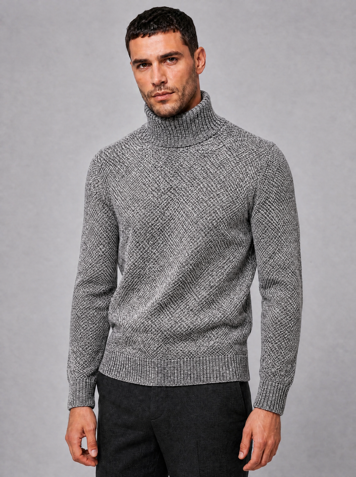 Men's Knit Marl Regular Fit Roll Neck Jumper - view 5