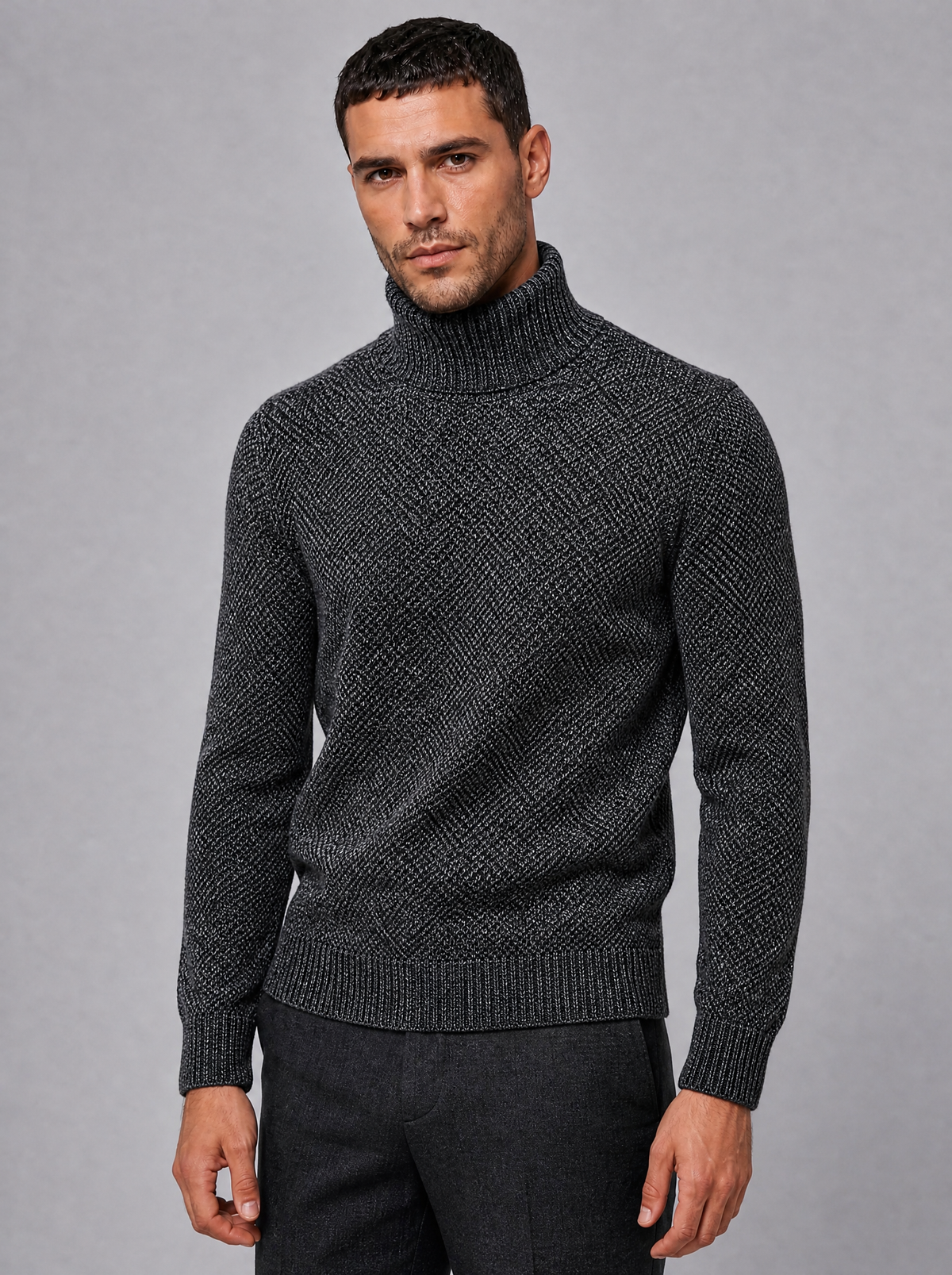 Men's Knit Marl Regular Fit Roll Neck Jumper - view 6