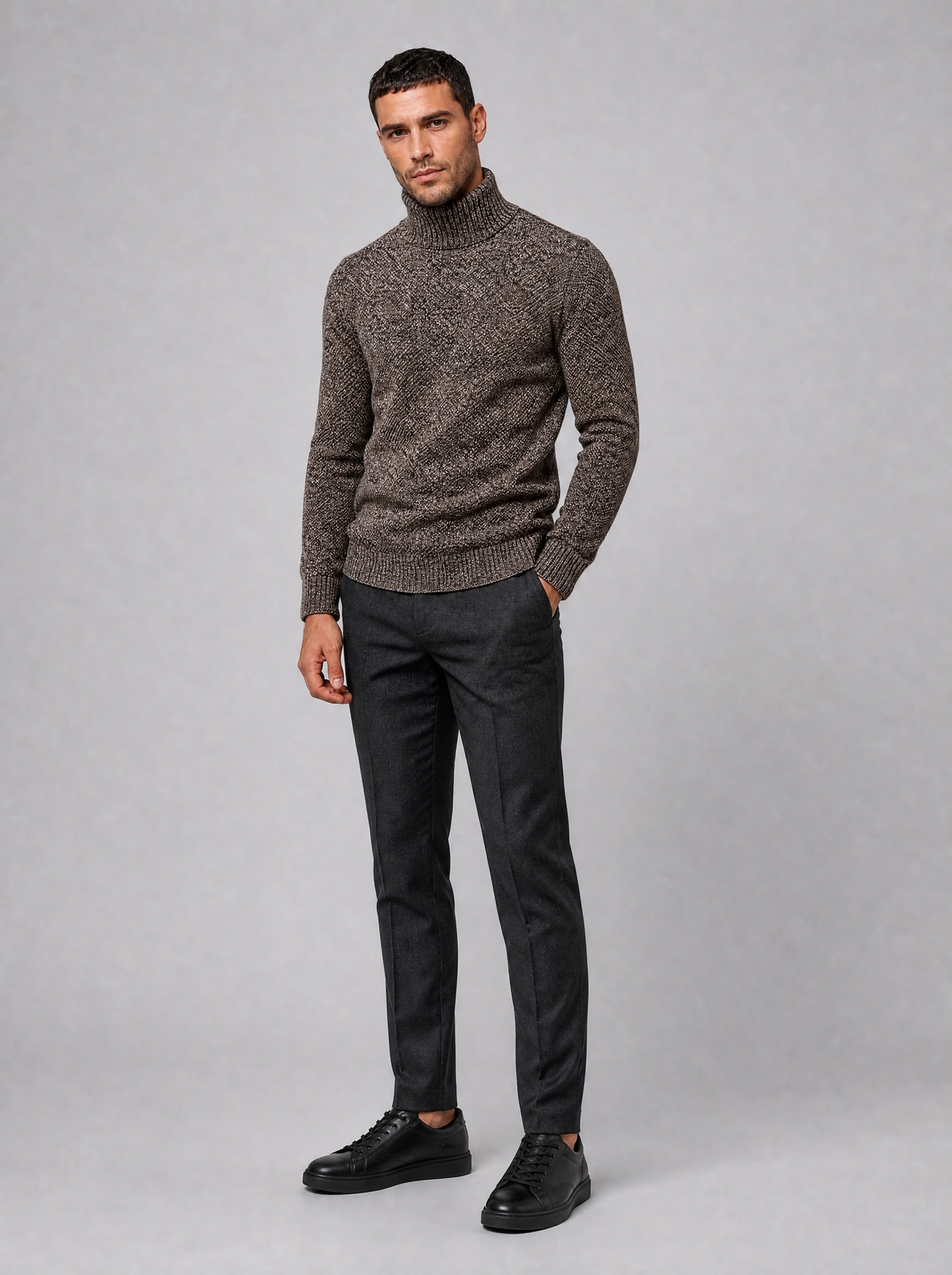 Men's Knit Marl Regular Fit Roll Neck Jumper - view 1