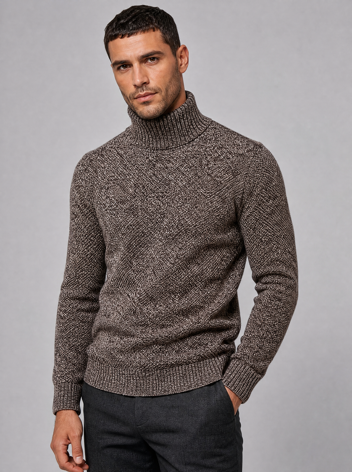 Men's Knit Marl Regular Fit Roll Neck Jumper - view 3
