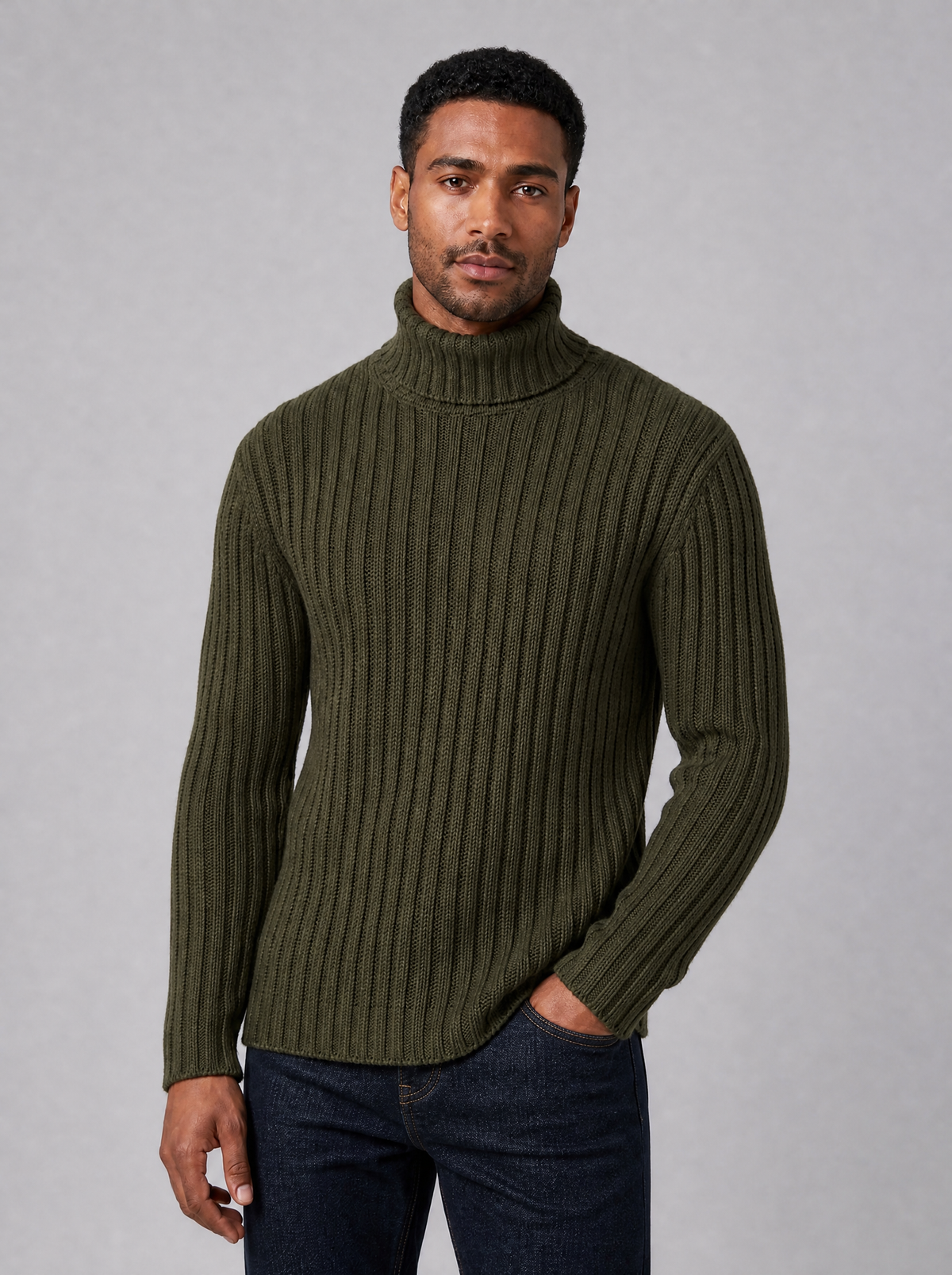 Men's Knit Ribbed Regular Fit Roll Neck Jumper - view 7