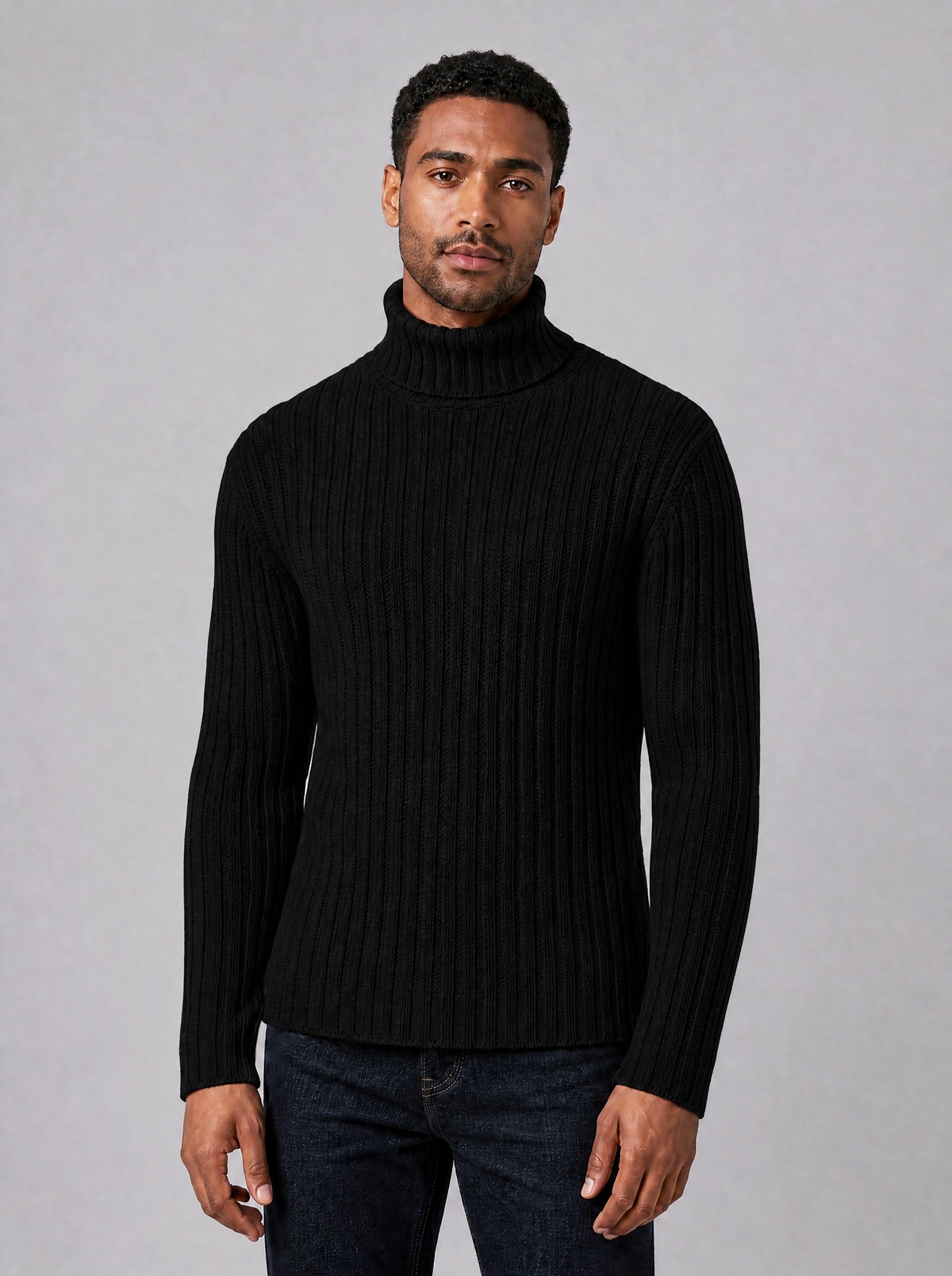 Men's Knit Ribbed Regular Fit Roll Neck Jumper - view 8