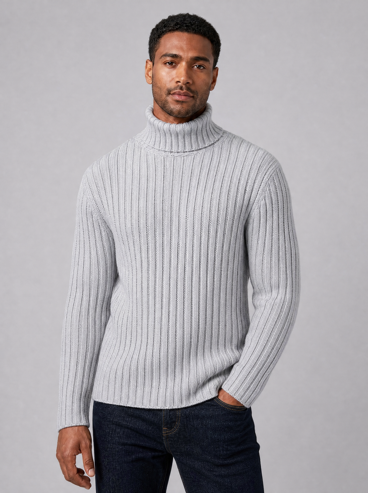 Men's Knit Ribbed Regular Fit Roll Neck Jumper - view 5