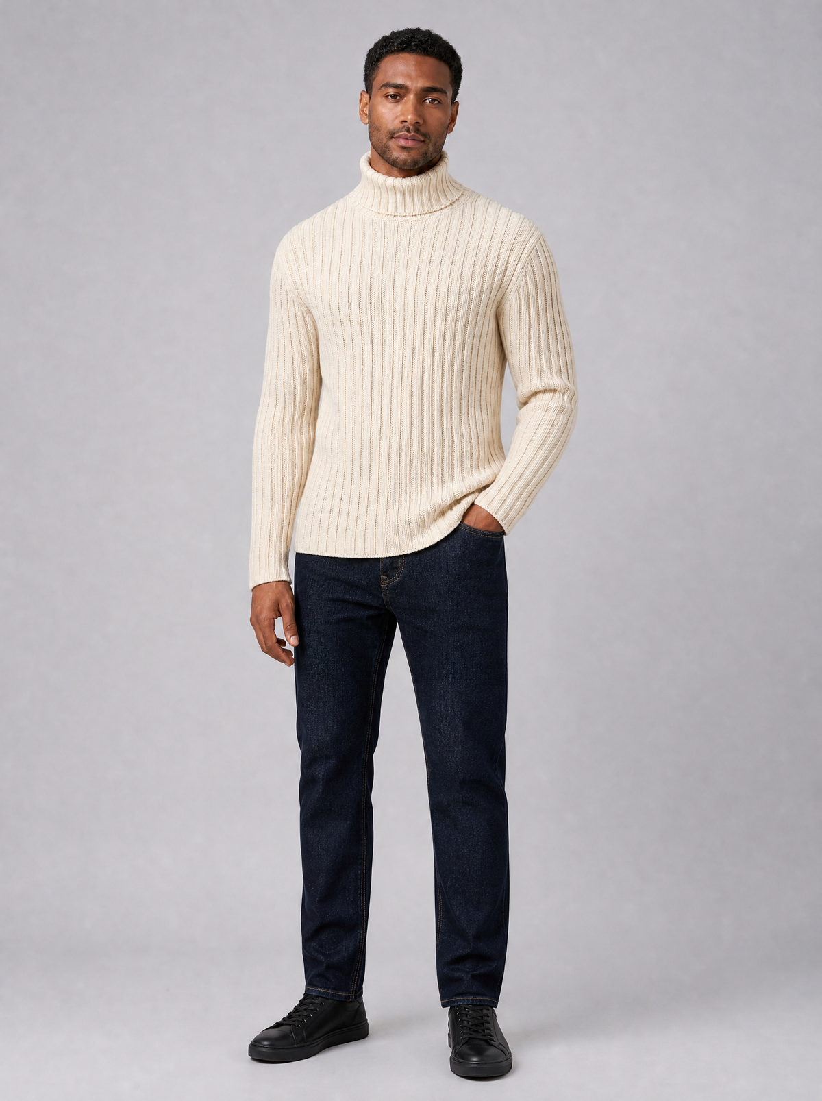 Men's Knit Ribbed Regular Fit Roll Neck Jumper - view 1