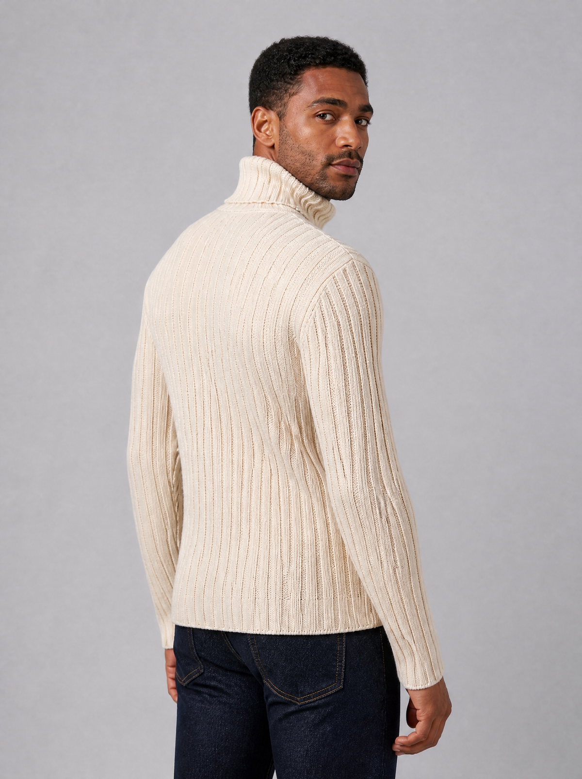 Men's Knit Ribbed Regular Fit Roll Neck Jumper - view 4