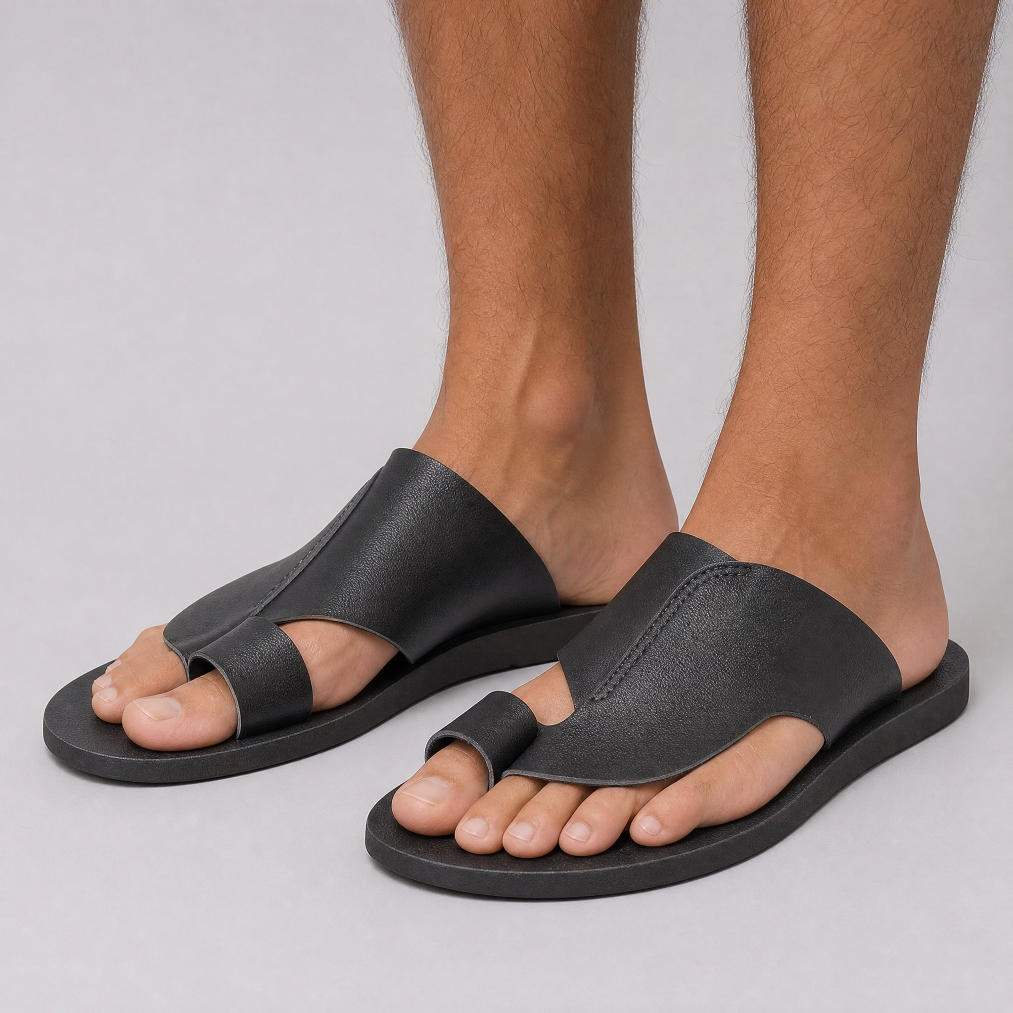 Men's Leather Asymmetric Toe-Loop Sandals – Smart Summer Slides